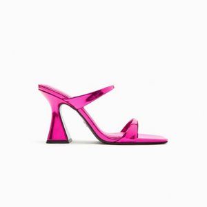 Zara Heeled Metallic Sandals Fuchsia - Size 5